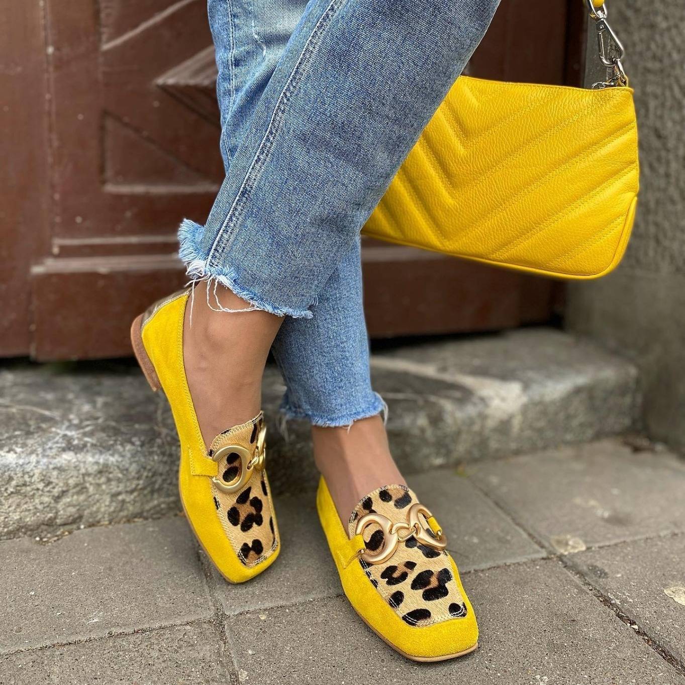 Roswitha - Mocassins jaunes à motifs léopard