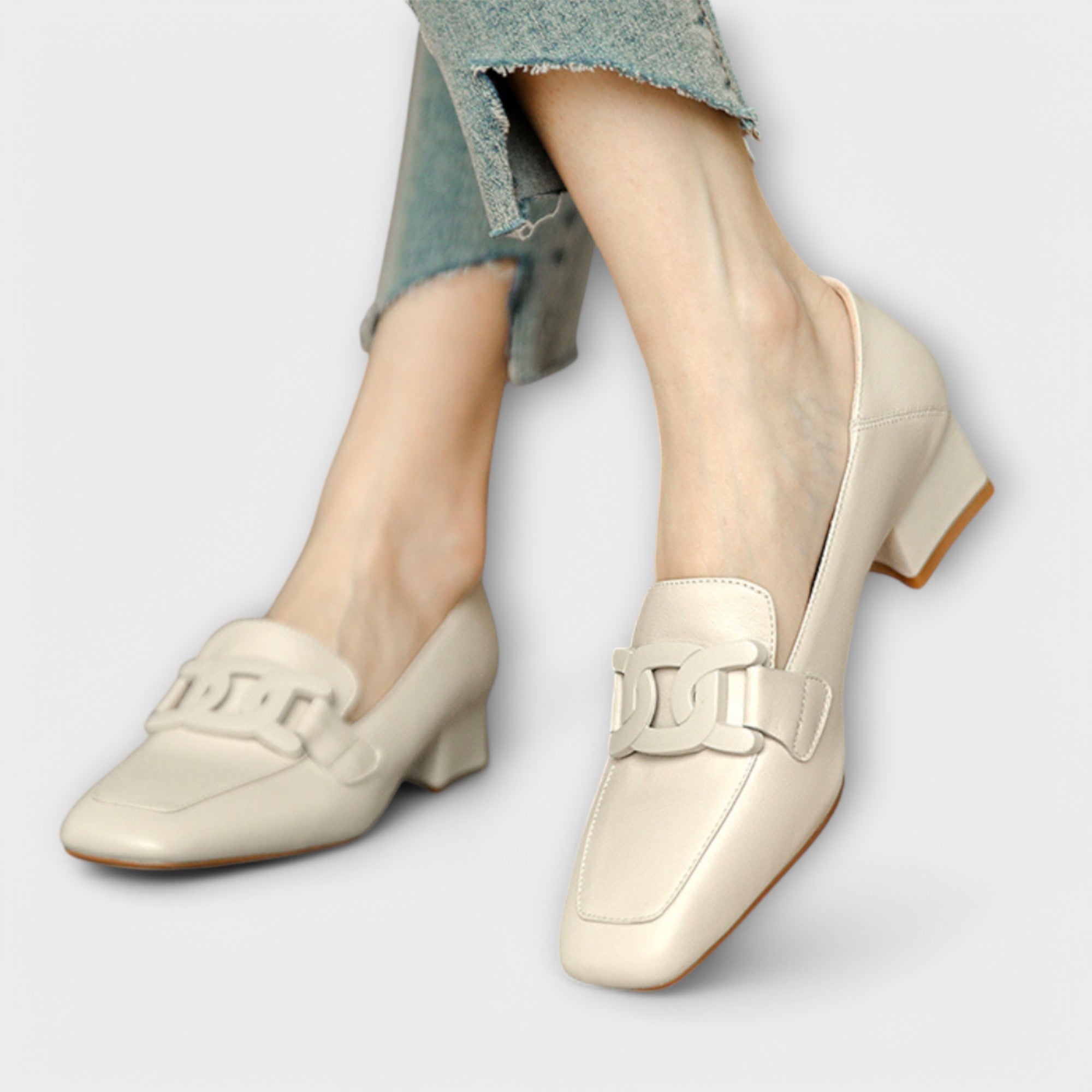 Mechtraud - Mocassin crème avec fermoir