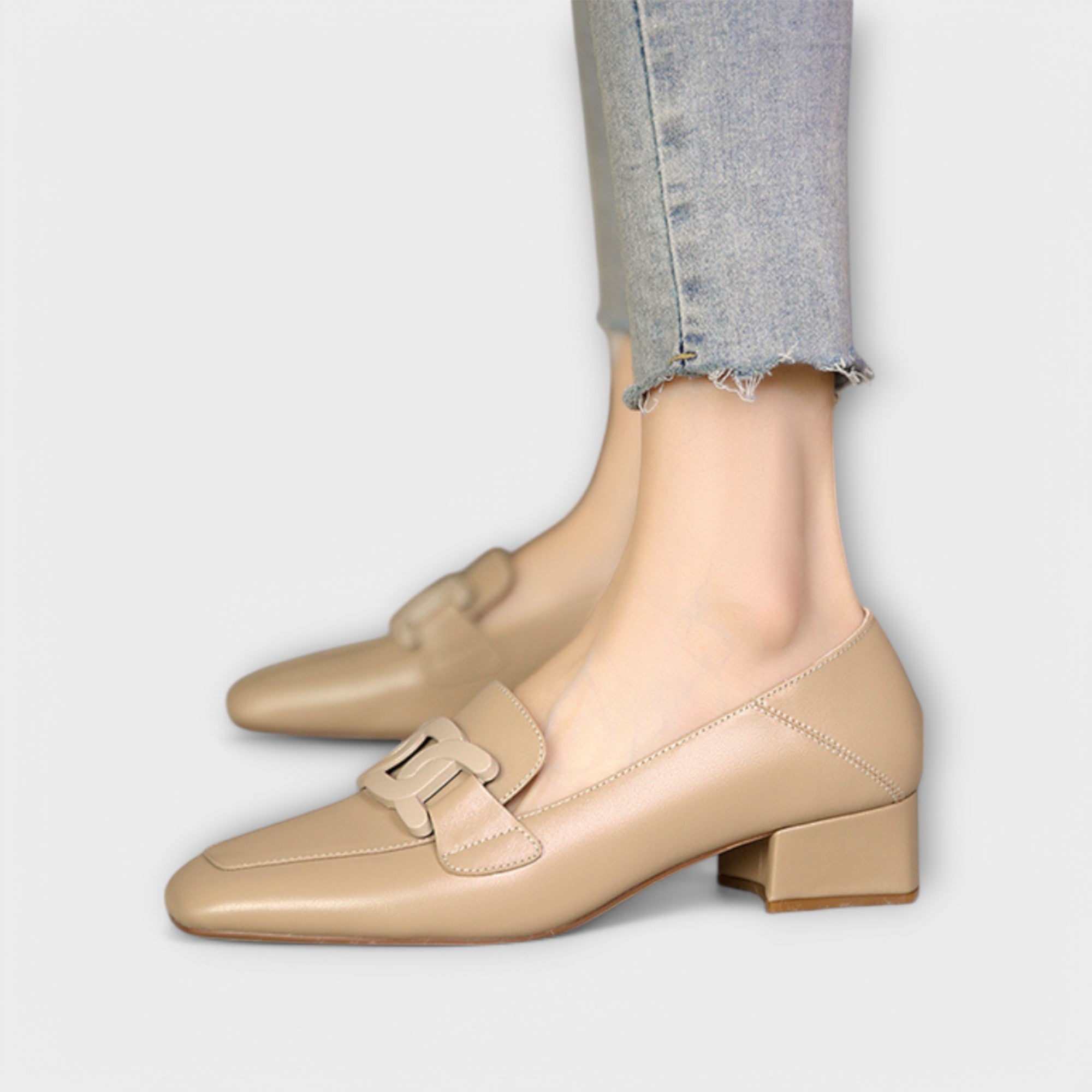 Mechtraud - Mocassin crème avec fermoir