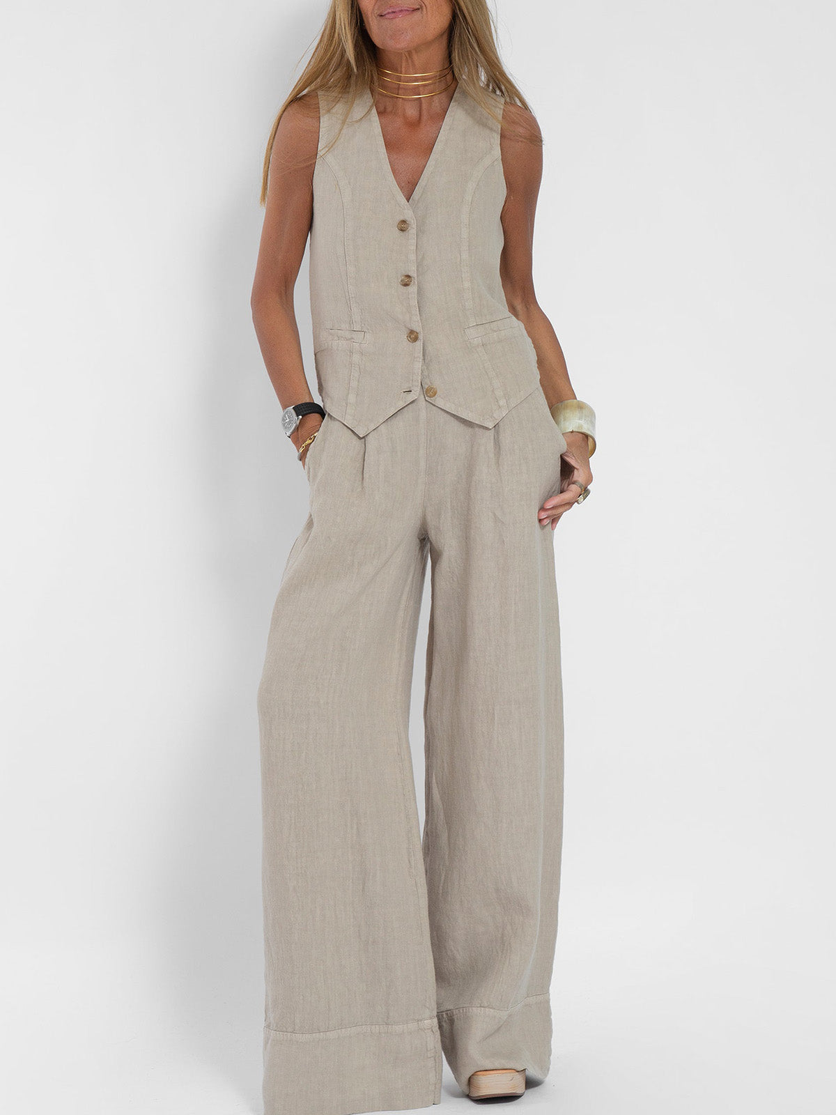 Aira - Ensemble Gilet Boutonné & Pantalon Large