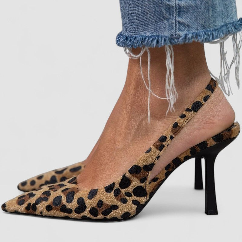 Liorina - Escarpins kaki à imprimé léopard et bout pointu