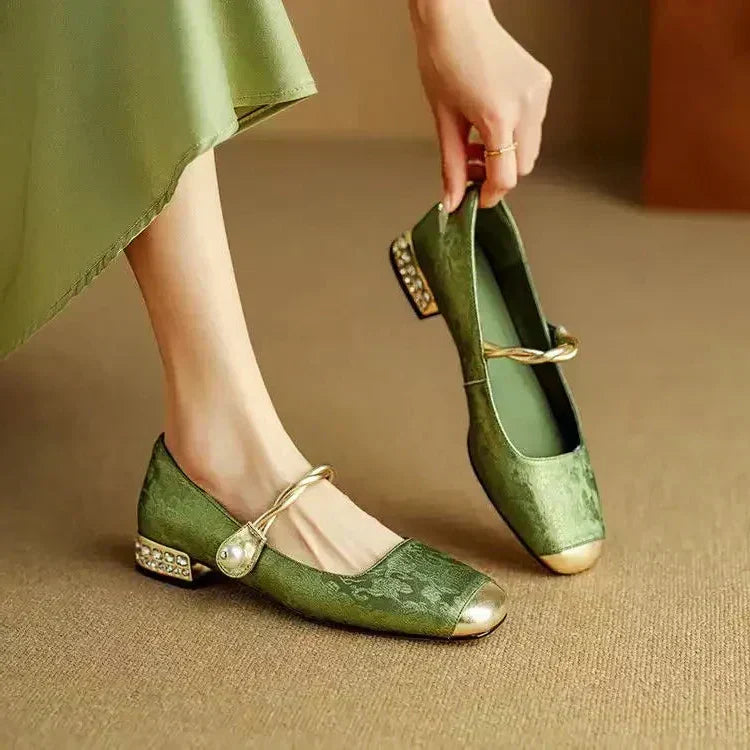 Adelheid - Mary Janes en velours vert