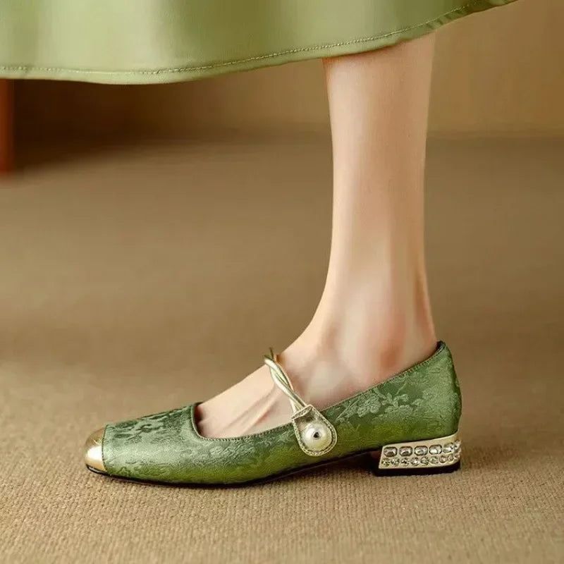 Adelheid - Mary Janes en velours vert