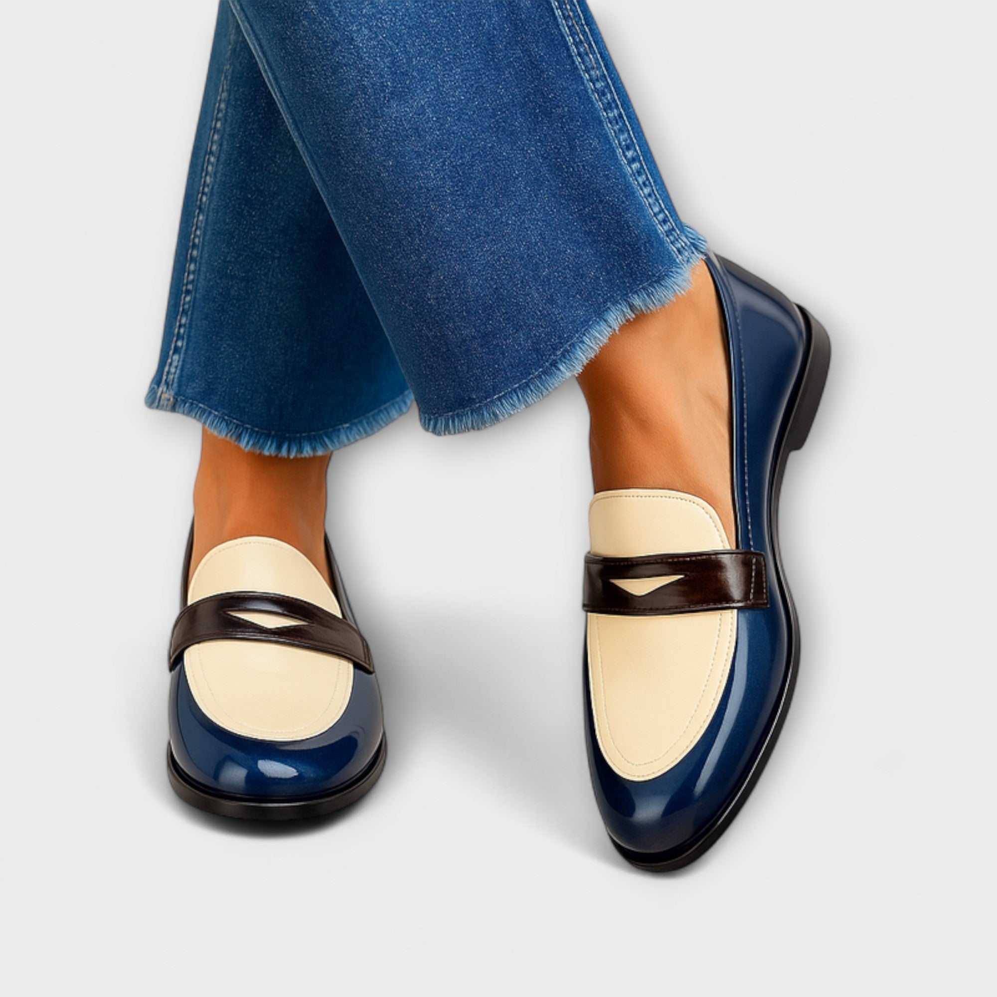 Brunhilde - Mocassins en cuir verni bicolore
