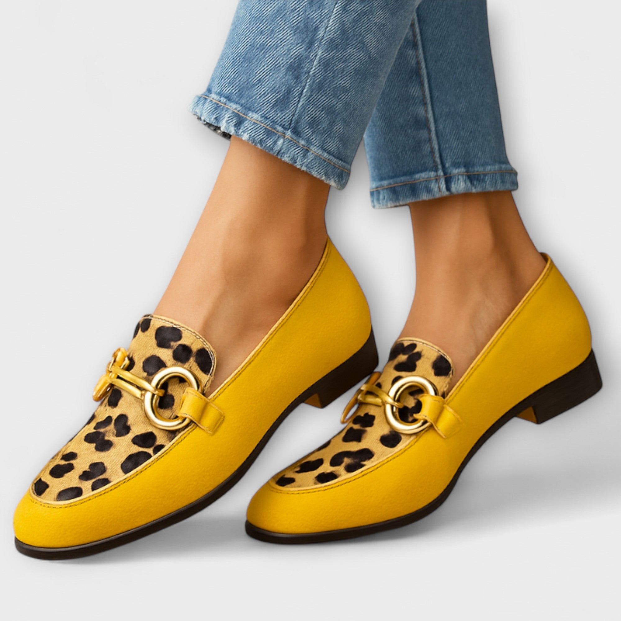 Roswitha - Mocassins jaunes à motifs léopard