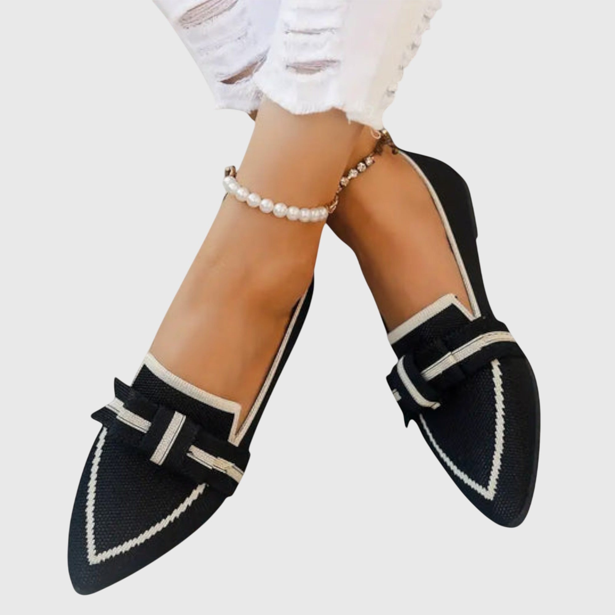 Brunhilde - Mocassins en dentelle ornés de strass