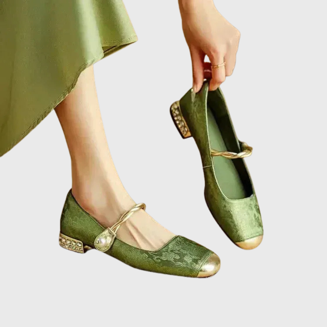 Adelheid - Mary Janes en velours vert