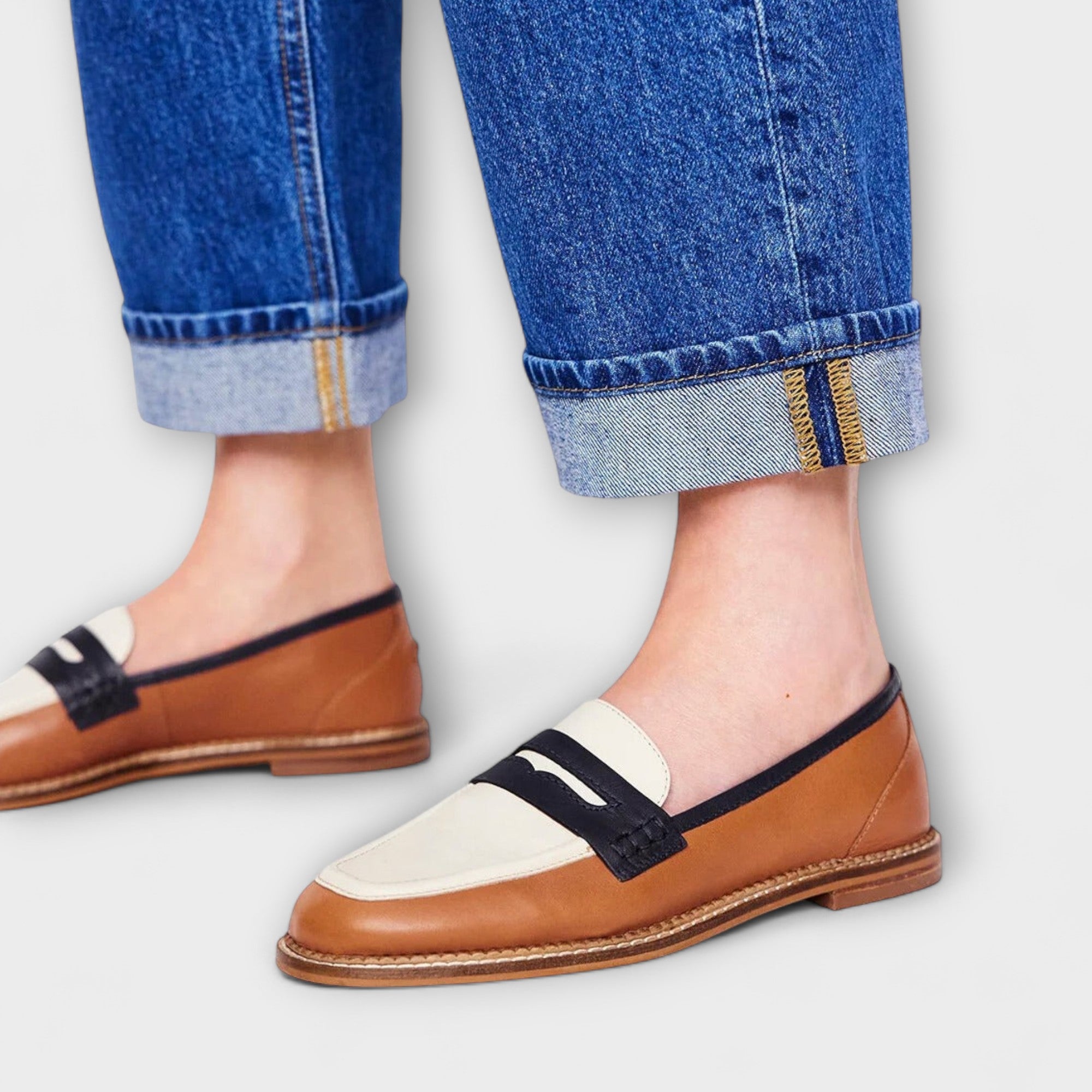 Ottilie - Mocassin color block marron