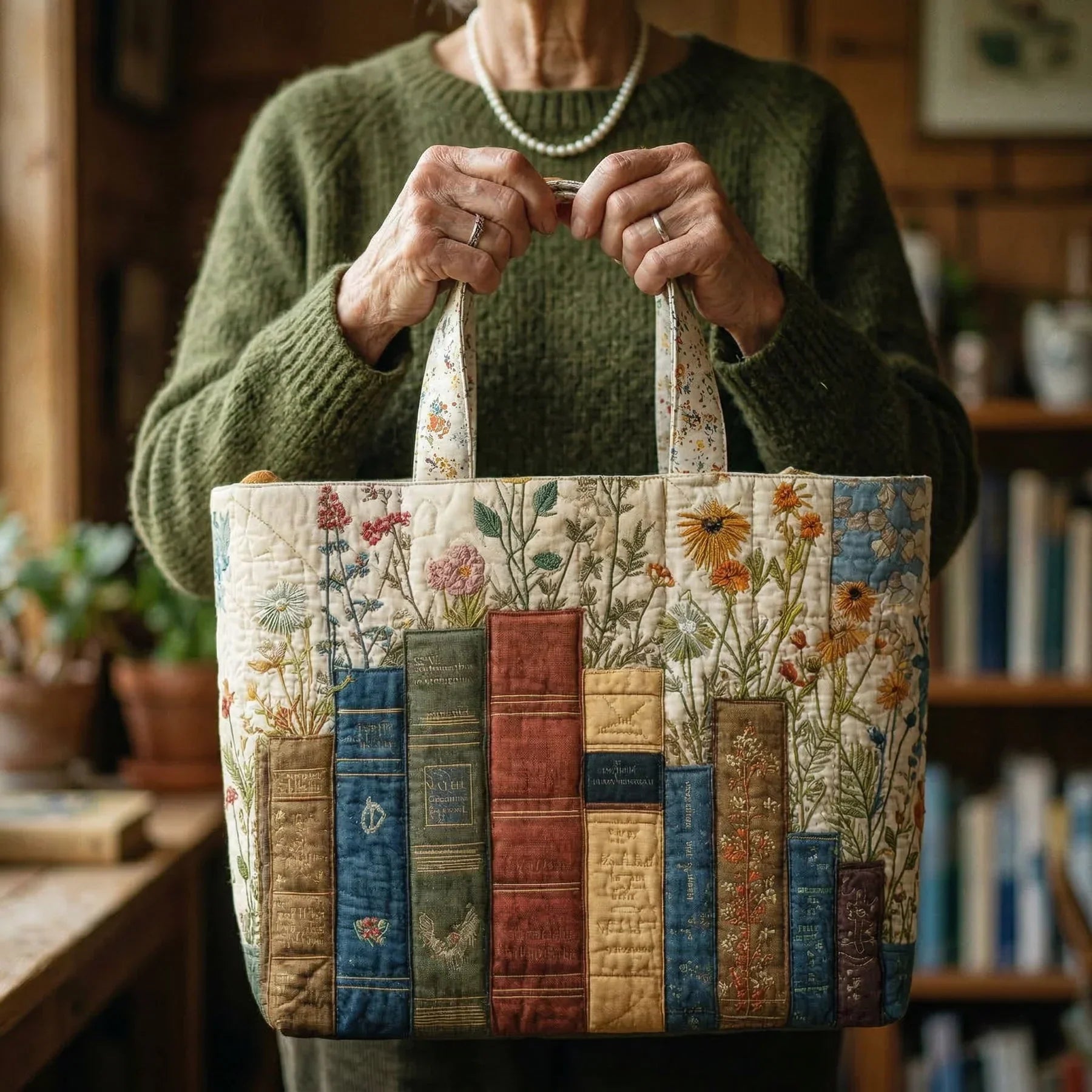 Sac artisanal - Livres et fleurs