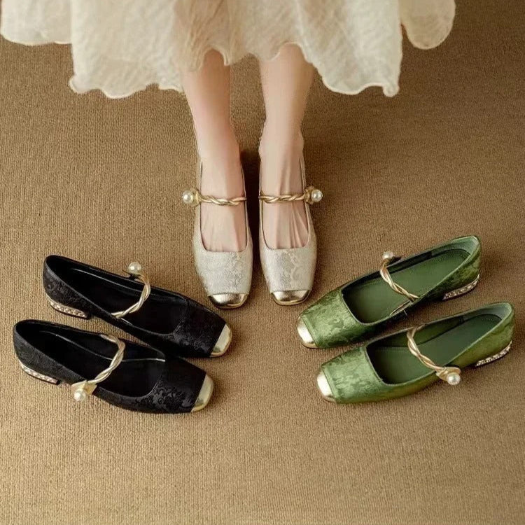 Adelheid - Mary Janes en velours vert