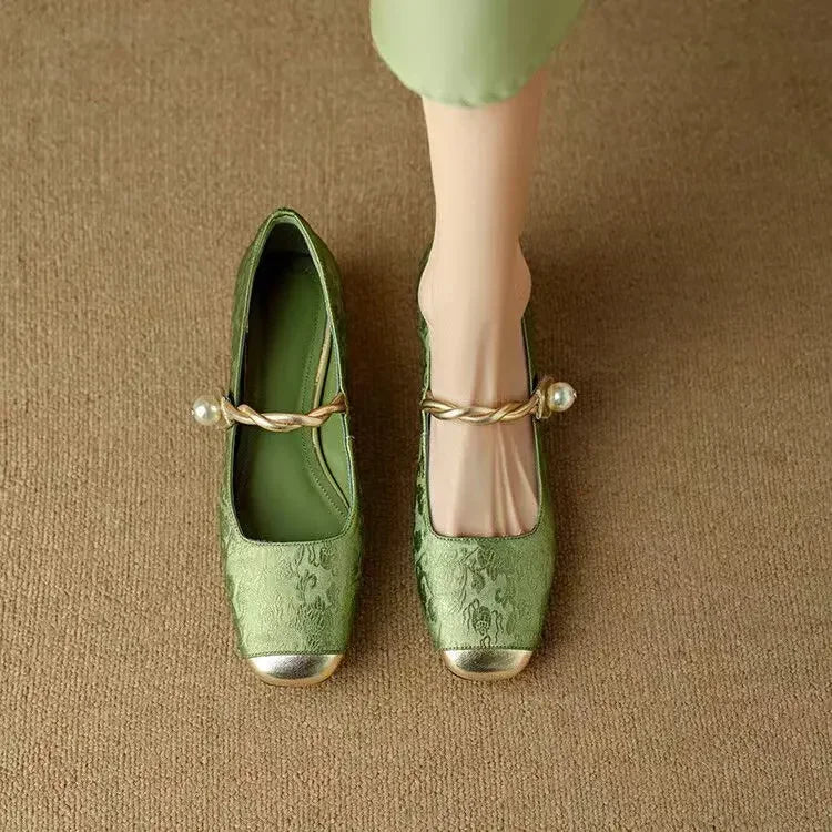 Adelheid - Mary Janes en velours vert