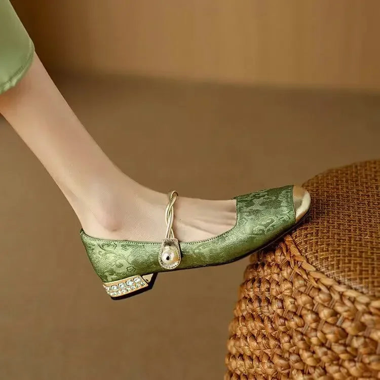 Adelheid - Mary Janes en velours vert