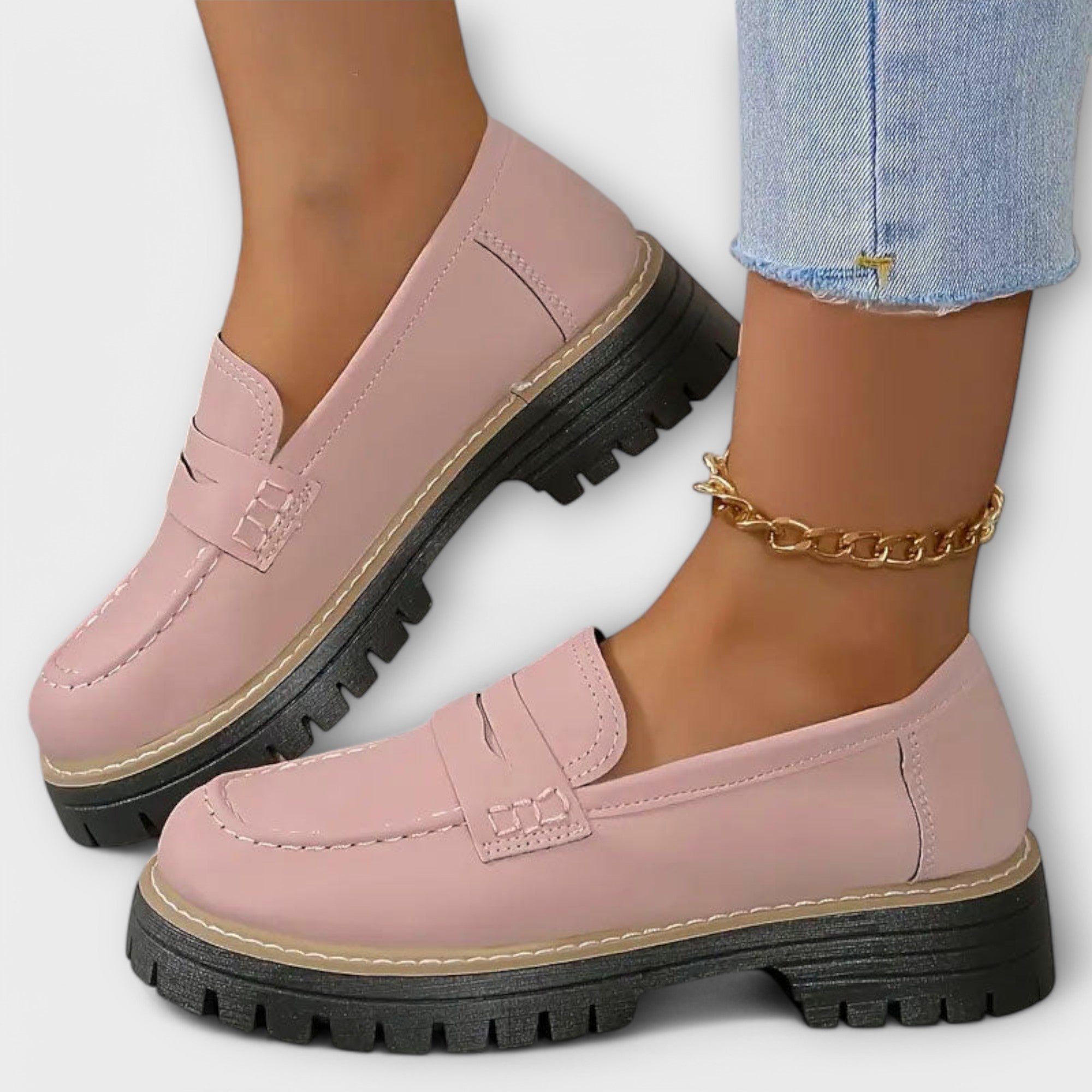 Adelgunde - Mocassins noirs à plateforme avec chaîne