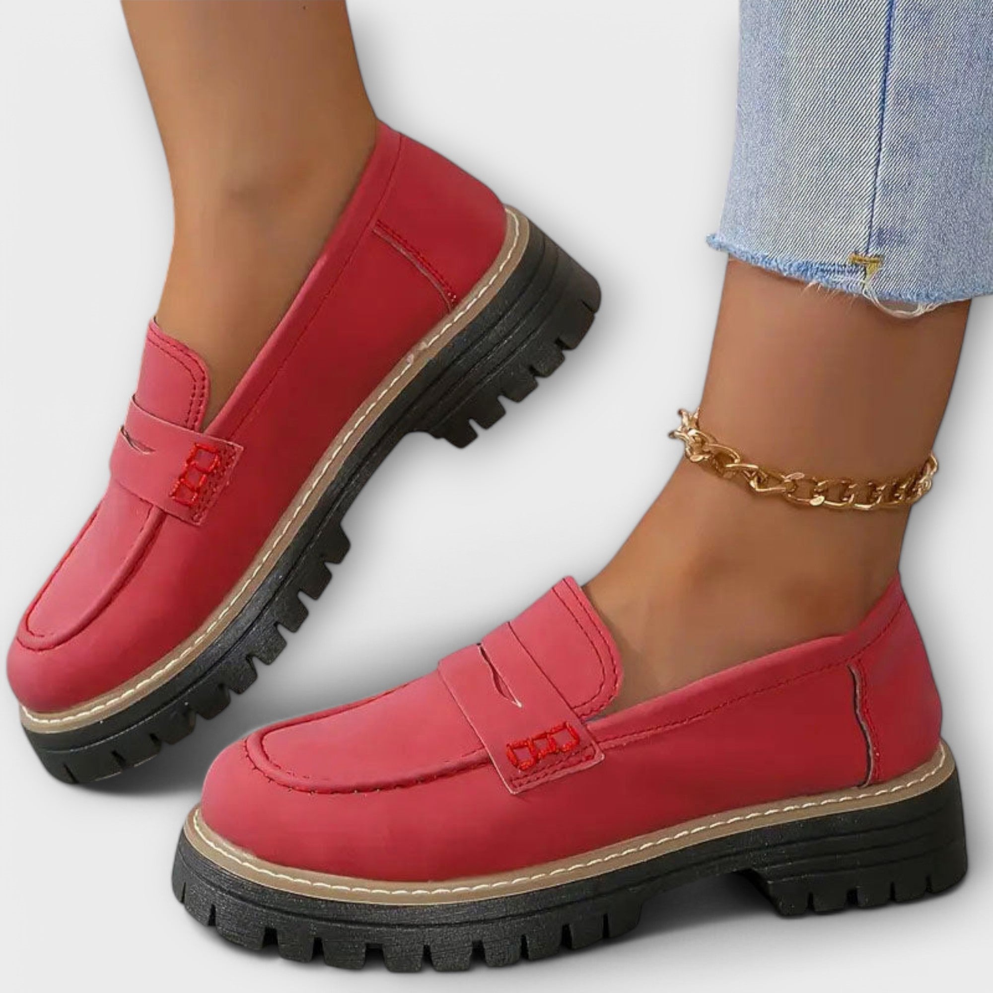 Adelgunde - Mocassins noirs à plateforme avec chaîne