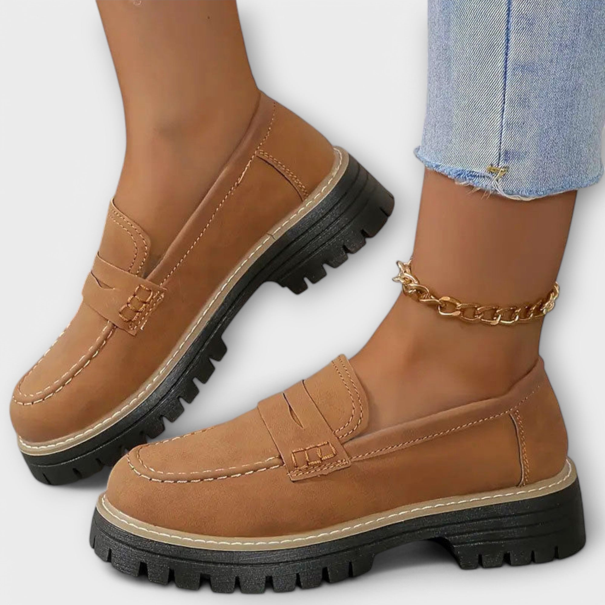 Adelgunde - Mocassins noirs à plateforme avec chaîne